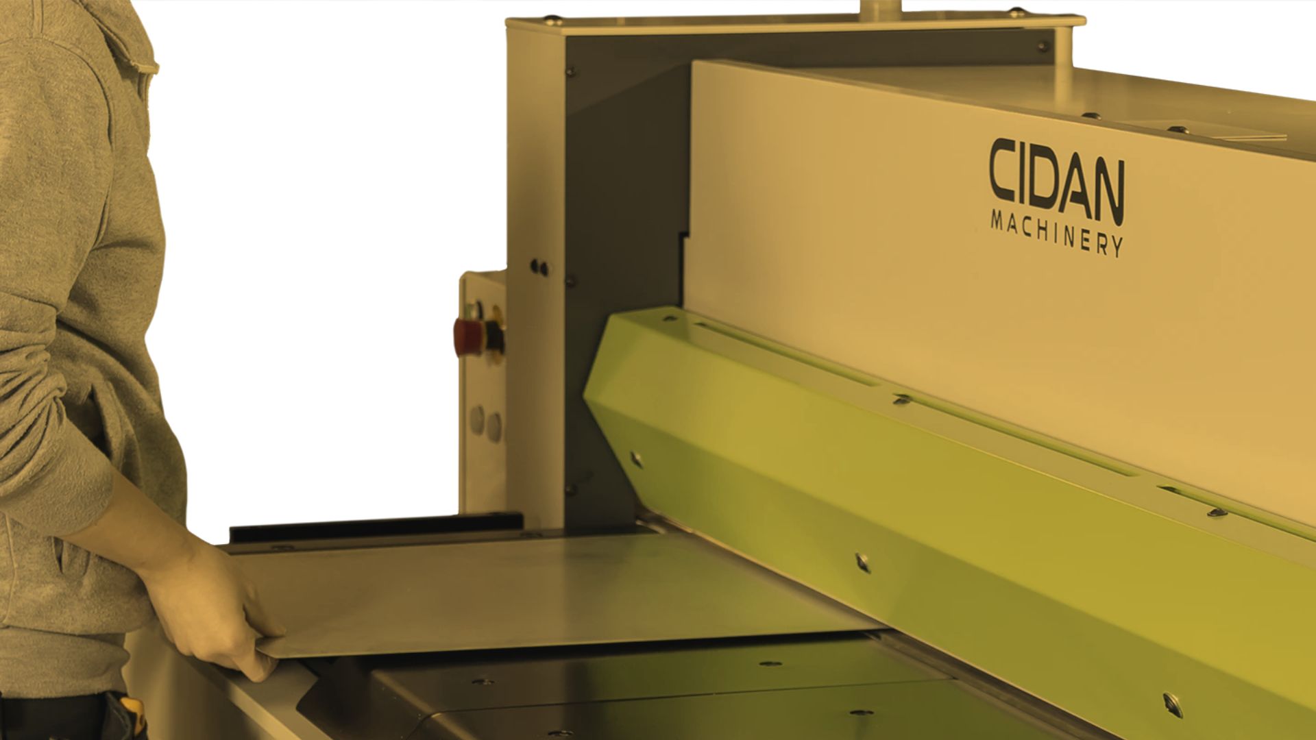 Heavy-duty metal guillotine for clean and accurate sheet metal shearing.