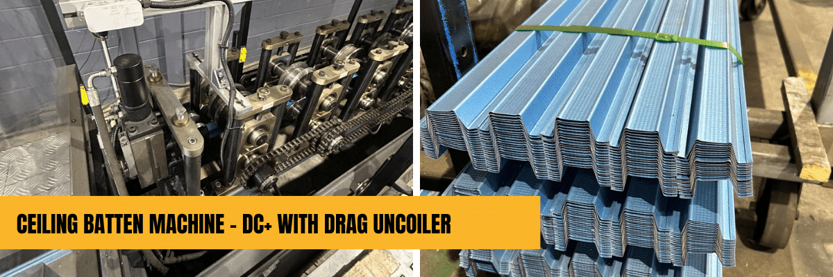 Ceiling batten machine, DC+ with drag uncoiler, preowned and available now