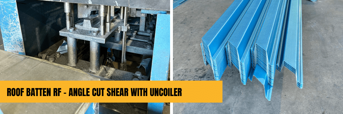 Roof batten rollformer with angle cut shear and uncoiler, preowned and available now