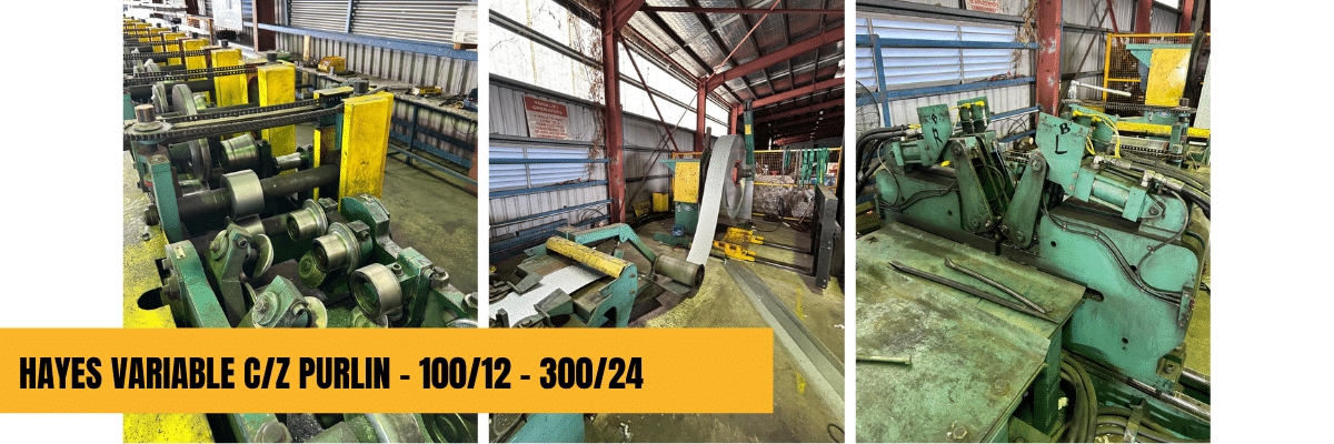 Hayes Variable C/Z Purlin 100/12 to 300/24 rollformer, preowned and available now