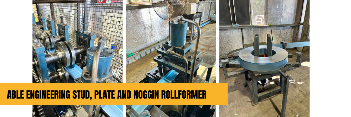 Able Engineering stud, plate and noggin rollformer, preowned and available now